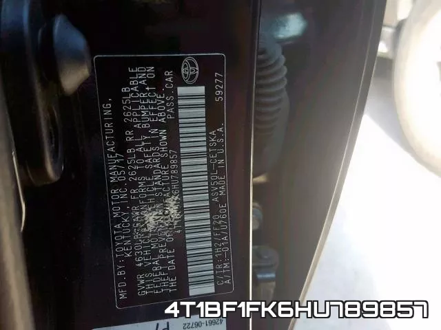 4T1BF1FK6HU789857 фото 2
