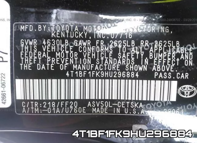 4T1BF1FK9HU296884 фото 10