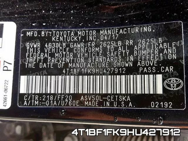 4T1BF1FK9HU427912 фото 2