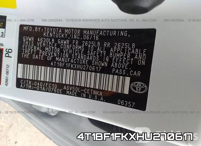 4T1BF1FKXHU270617 фото 9