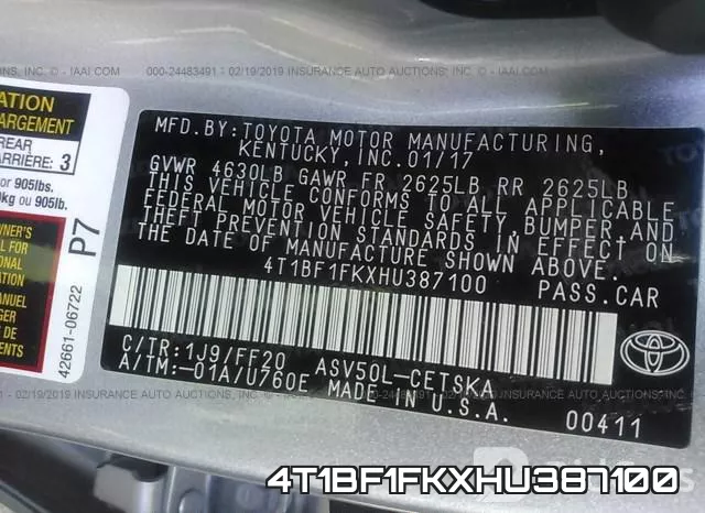 4T1BF1FKXHU387100 фото 10