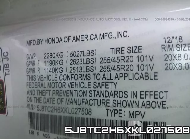5J8TC2H6XKL027508 фото 10