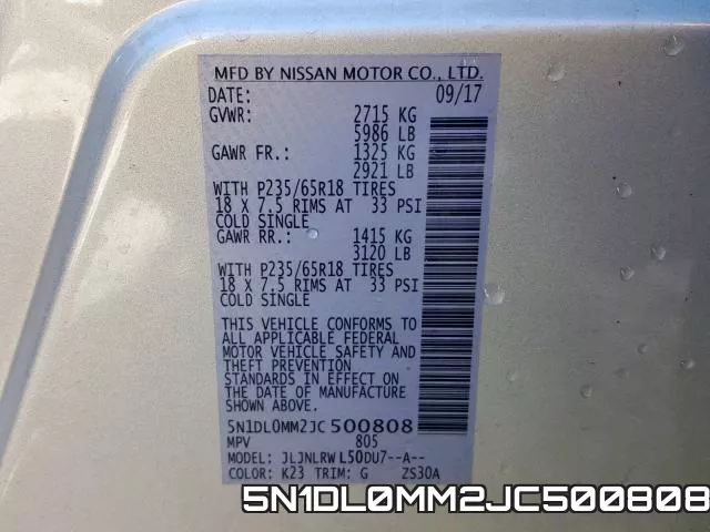 5N1DL0MM2JC500808 фото 2