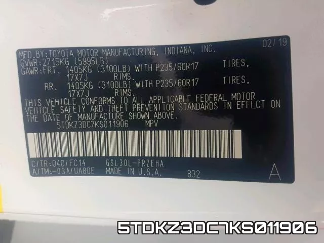 5TDKZ3DC7KS011906 фото 2