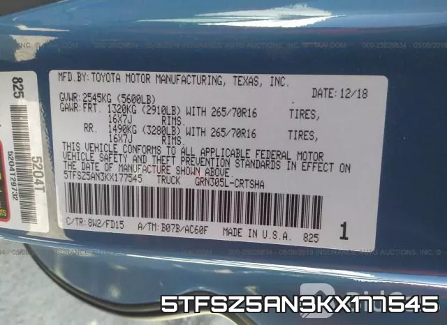 5TFSZ5AN3KX177545 фото 10
