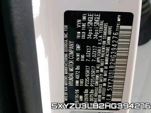 5XYZU3LB2HG394276 фото 2