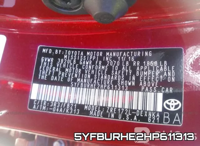 5YFBURHE2HP611313 фото 10