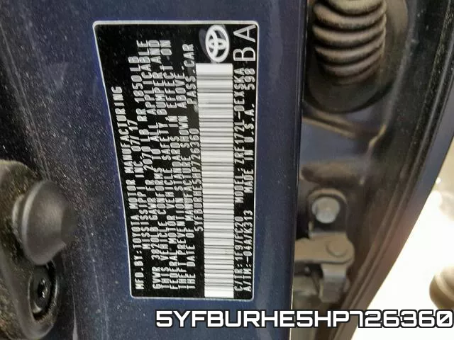 5YFBURHE5HP726360 фото 2