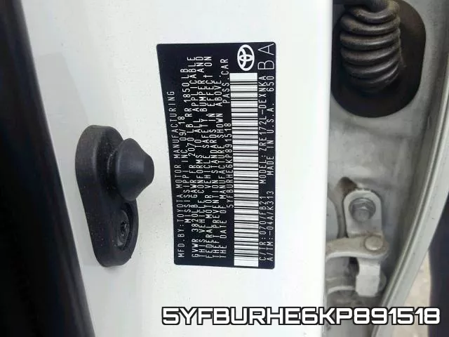 5YFBURHE6KP891518 фото 2