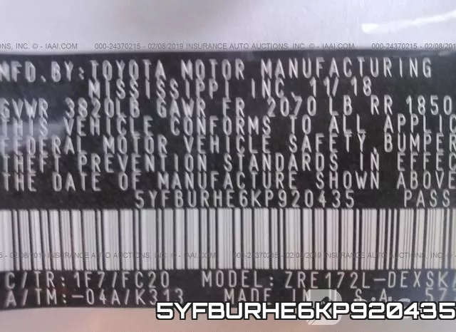 5YFBURHE6KP920435 фото 10