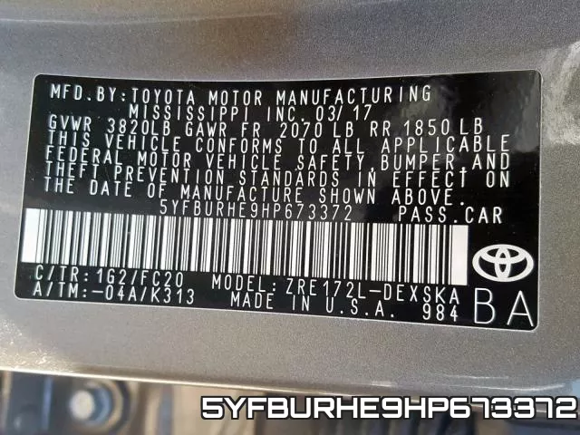 5YFBURHE9HP673372 фото 2
