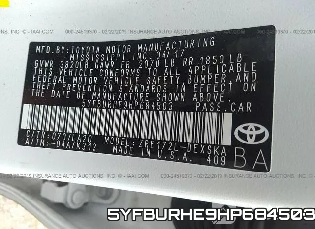 5YFBURHE9HP684503 фото 10