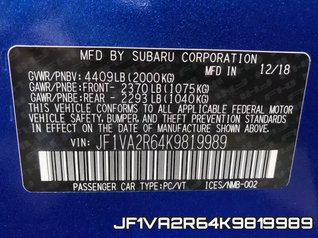 JF1VA2R64K9819989 фото 2