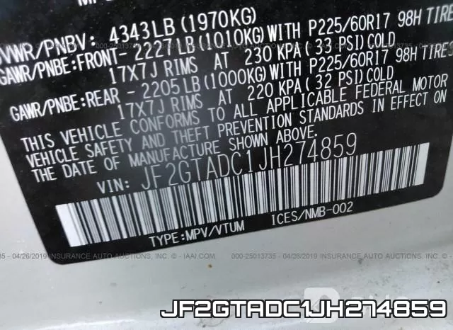 JF2GTADC1JH274859 фото 10