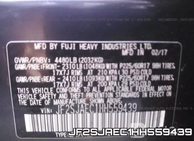 JF2SJAEC1HH559439 фото 10