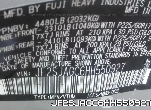 JF2SJAGC6HH550927 фото 10
