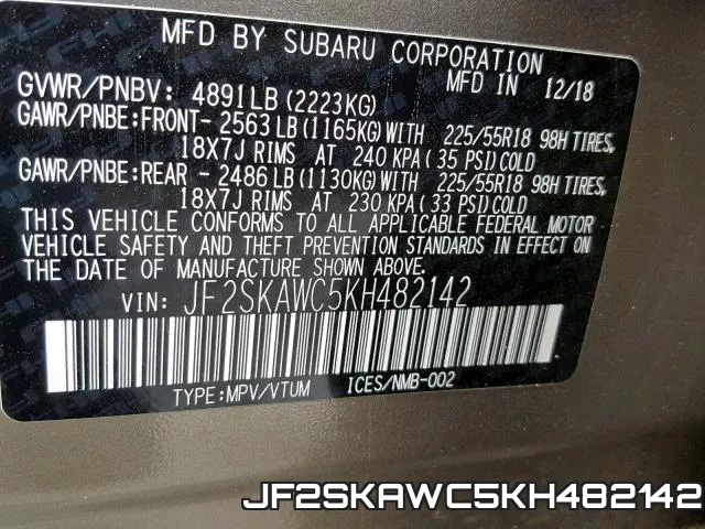 JF2SKAWC5KH482142 фото 2