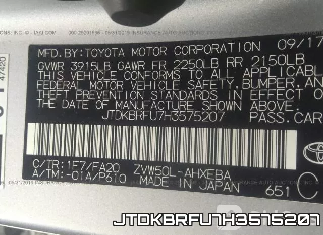 JTDKBRFU7H3575207 фото 10