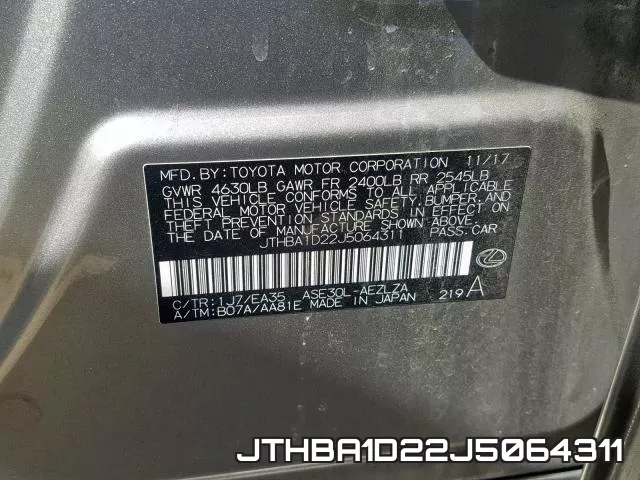 JTHBA1D22J5064311 фото 2