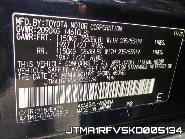 JTMA1RFV5KD005134 фото 2