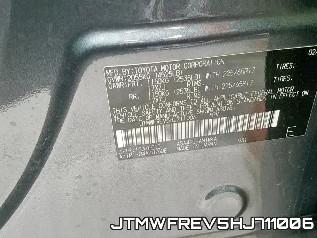 JTMWFREV5HJ711006 фото 2