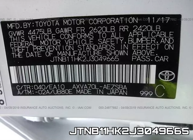JTNB11HK2J3049665 фото 10