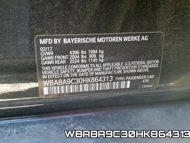 WBA8A9C30HK864313 фото 2