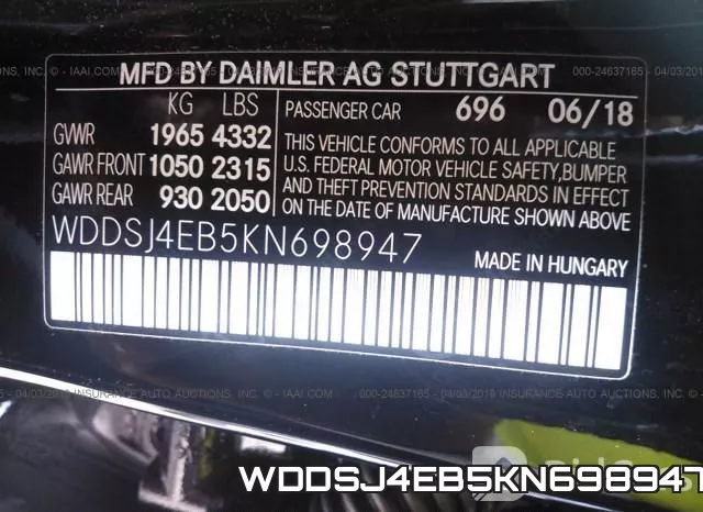 WDDSJ4EB5KN698947 фото 10