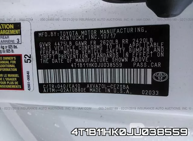 4T1B11HK0JU038559 фото 10