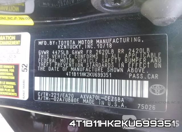 4T1B11HK2KU699351 фото 10