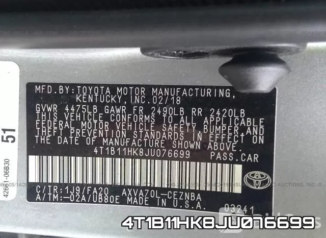 4T1B11HK8JU076699 фото 10