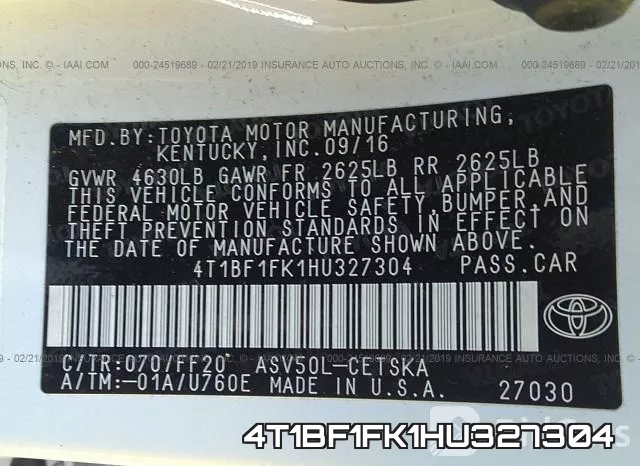 4T1BF1FK1HU327304 фото 9