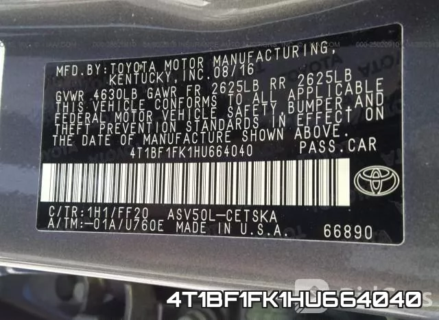 4T1BF1FK1HU664040 фото 10