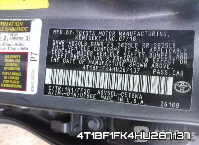 4T1BF1FK4HU287137 фото 10