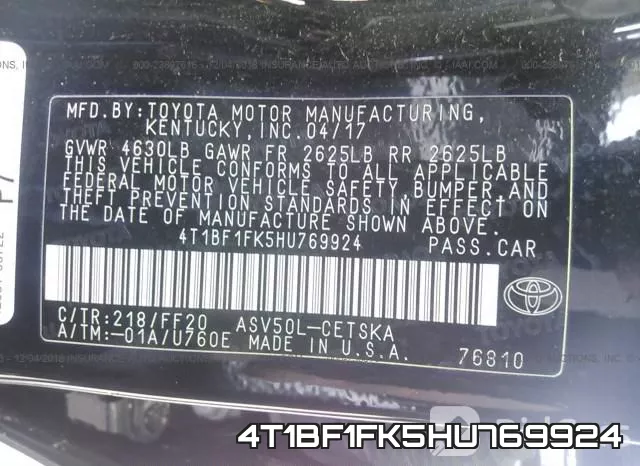 4T1BF1FK5HU769924 фото 10