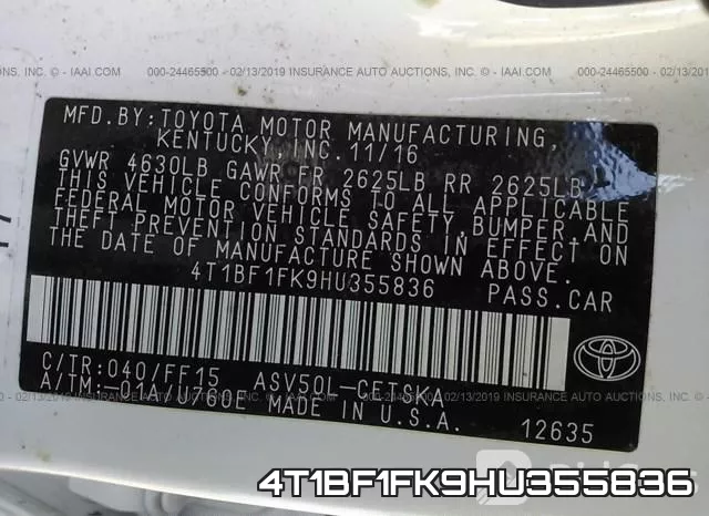4T1BF1FK9HU355836 фото 10