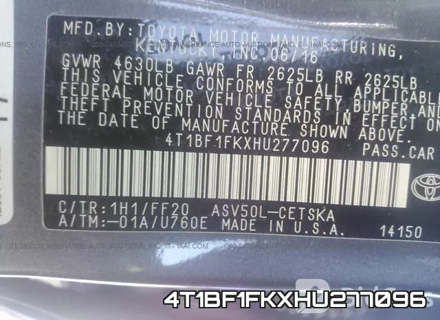 4T1BF1FKXHU277096 фото 10