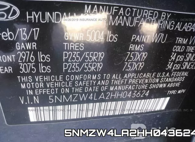 5NMZW4LA2HH043624 фото 10