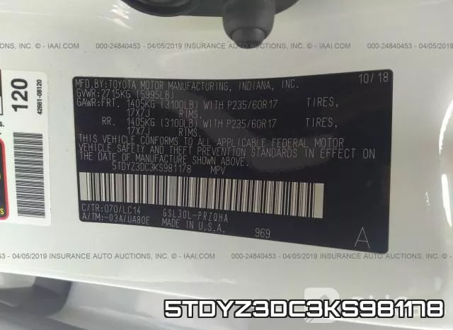 5TDYZ3DC3KS981178 фото 10