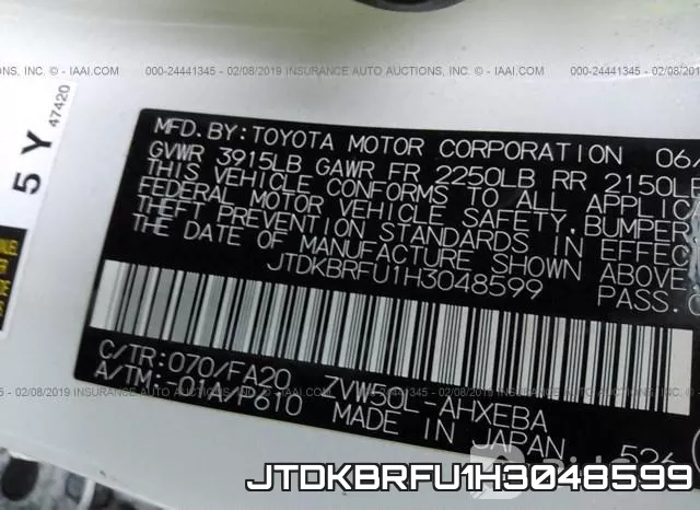 JTDKBRFU1H3048599 фото 10