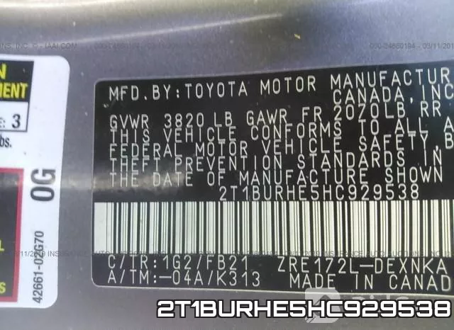 2T1BURHE5HC929538 фото 10