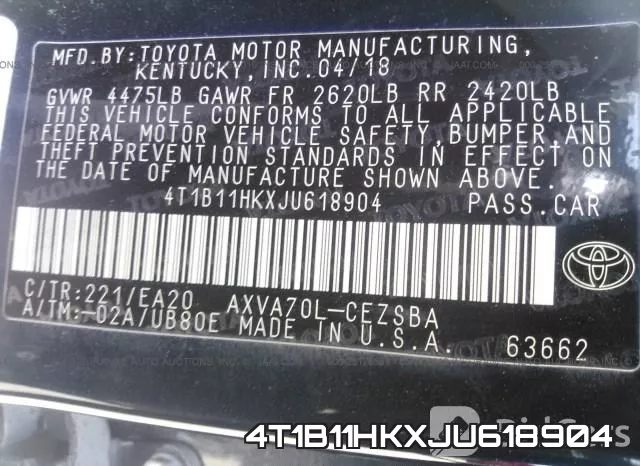 4T1B11HKXJU618904 фото 10