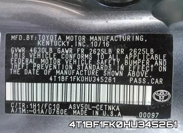4T1BF1FK0HU345261 фото 10