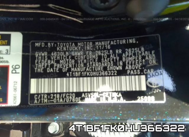 4T1BF1FK0HU366322 фото 10