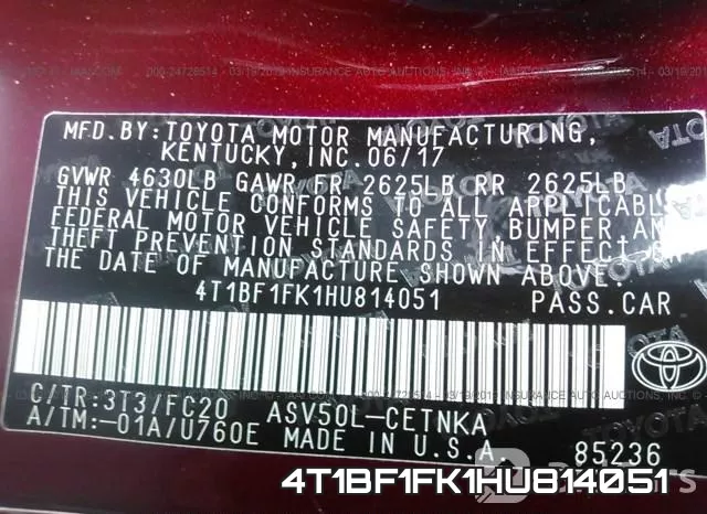4T1BF1FK1HU814051 фото 10