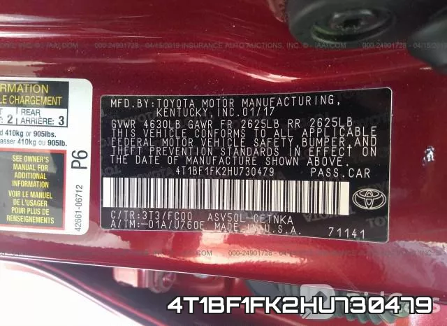 4T1BF1FK2HU730479 фото 10