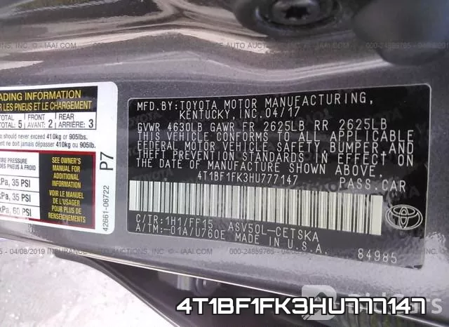 4T1BF1FK3HU777147 фото 10