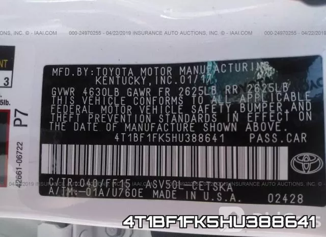 4T1BF1FK5HU388641 фото 10
