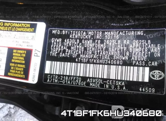 4T1BF1FK6HU340680 фото 9