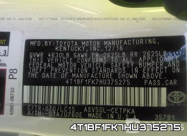 4T1BF1FK7HU375275 фото 10